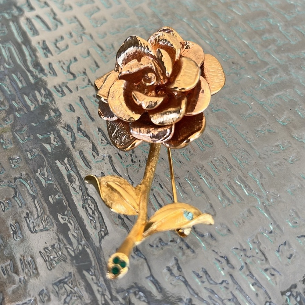 VTG Camrose and Cross JBK Collection Rose Gold Tone W Crystal Rose Flower Brooch - Picture 2 of 5
